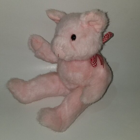 VTG Ty Petunia Pig Pink Plush Red White Gingham Bow 9" Stuffed Animal Toy 1992